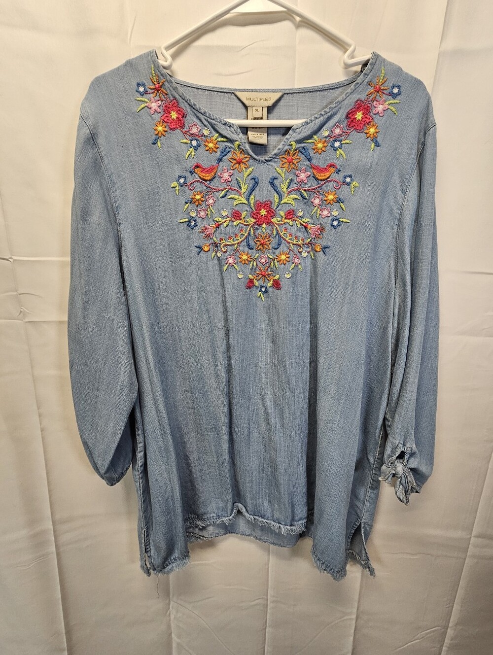 Multiples Light Blue Chambray Embroidered Boho Tunic